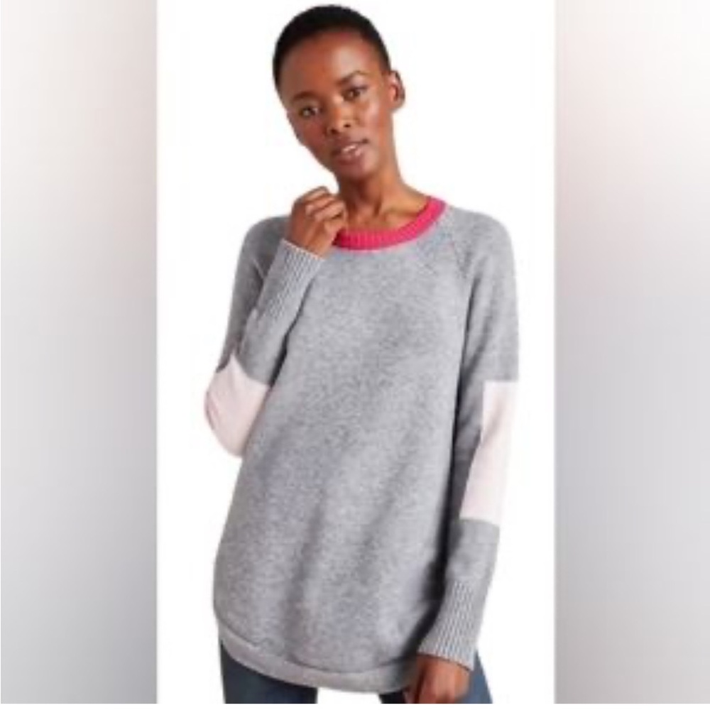 ANTHROPOLOGIE Rebekah Tunic Color Block Elbow Patch Crew Neck Sweater XS